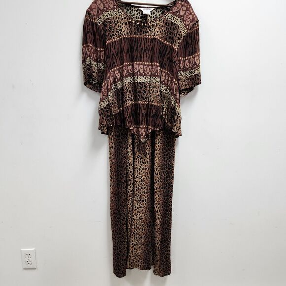 VTG Piccalino Womens Plus One Piece Shirt Dress Size 22W Maxi Animal Print Beads - Picture 6 of 11